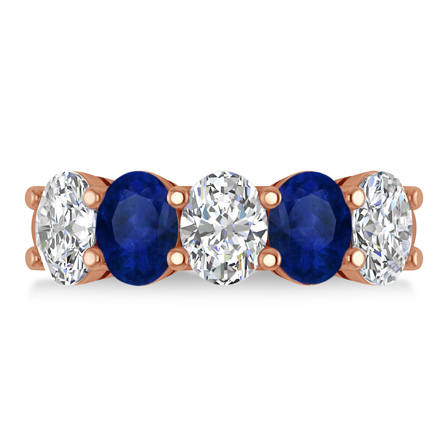 Oval Diamond & Blue Sapphire Five Stone Ring 14k Rose Gold (5.00ct)