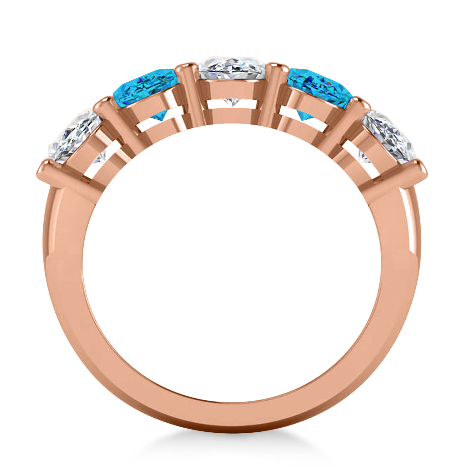 Oval Diamond & Blue Topaz Five Stone Ring 14k Rose Gold (5.20ct)