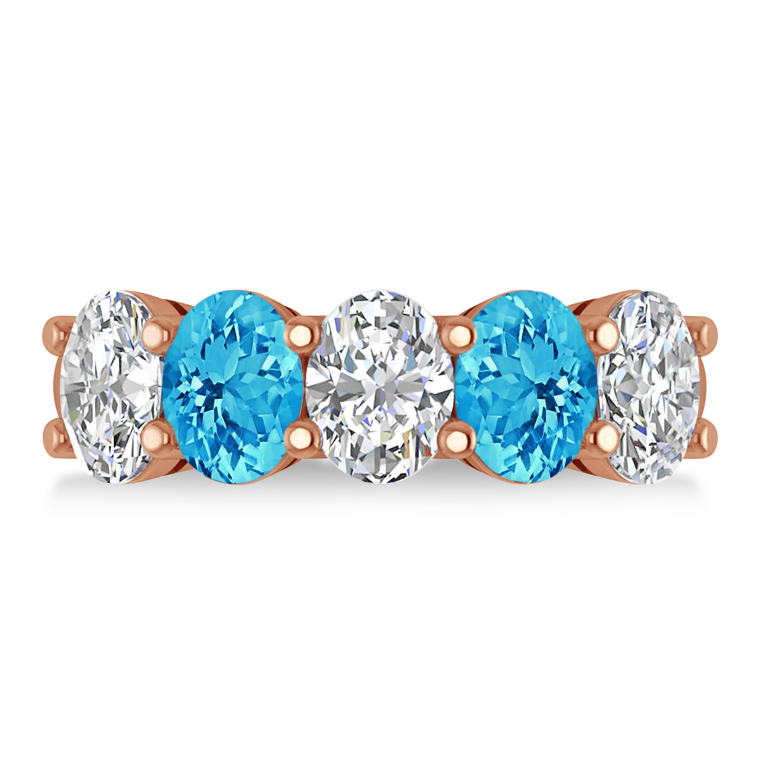 Oval Diamond & Blue Topaz Five Stone Ring 14k Rose Gold (5.20ct)