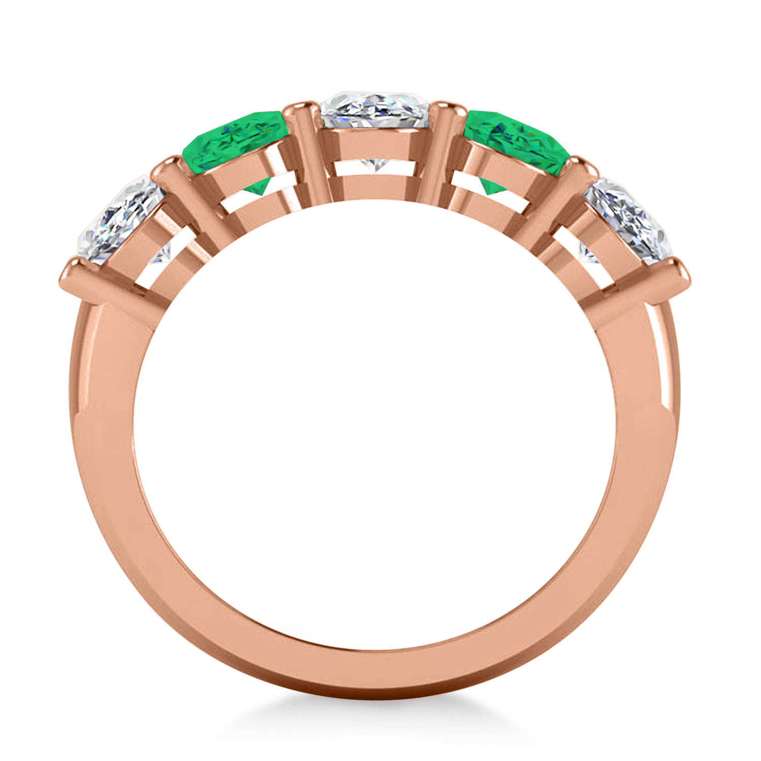 Oval Diamond & Emerald Five Stone Ring 14k Rose Gold (4.70ct)