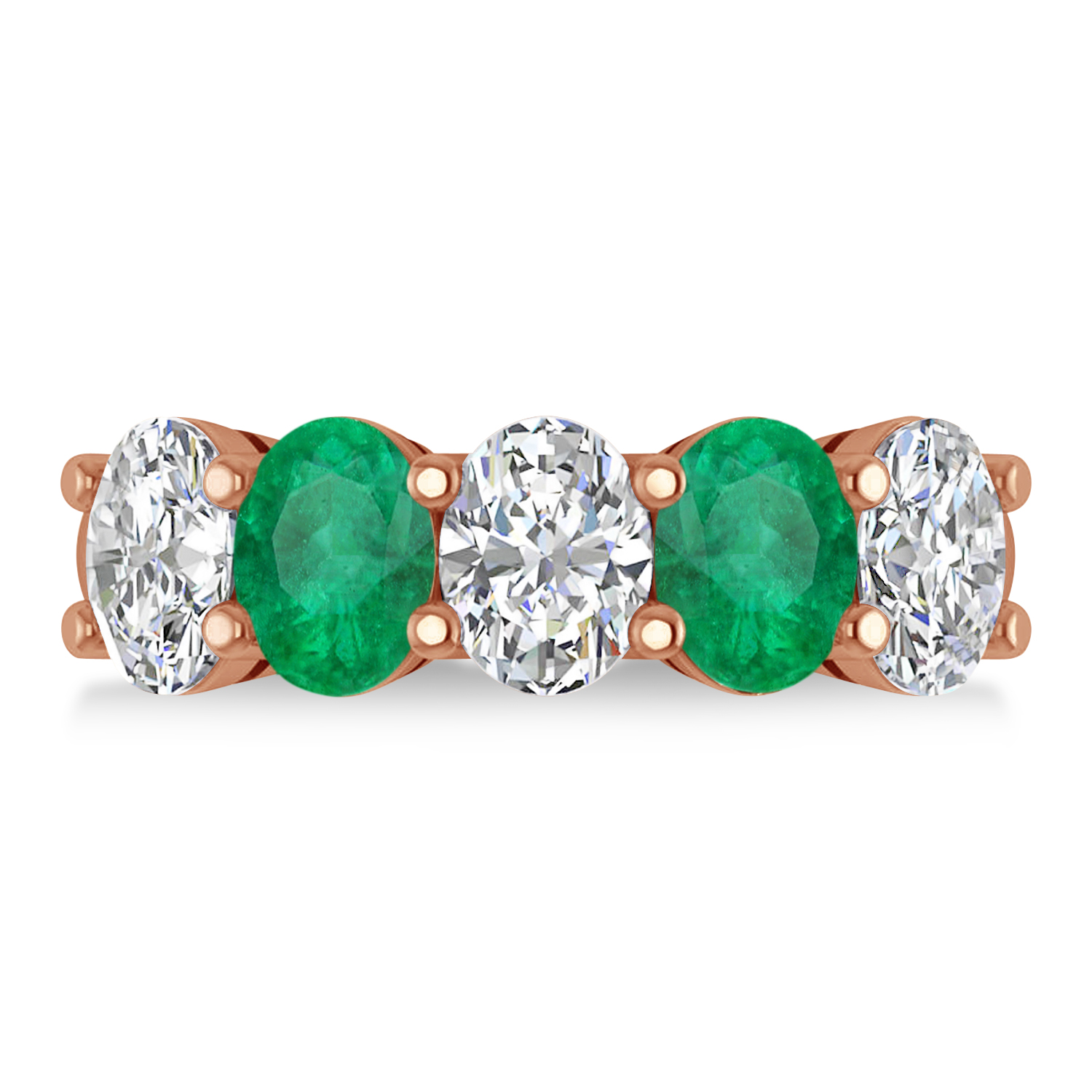 Oval Diamond & Emerald Five Stone Ring 14k Rose Gold (4.70ct)