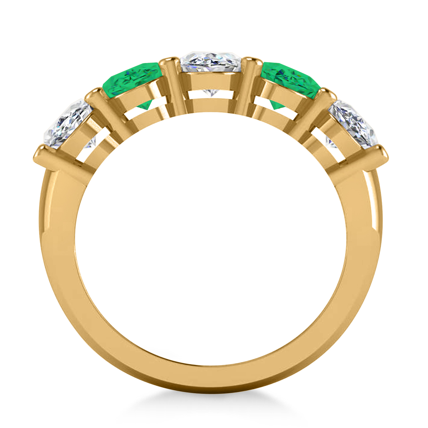 Oval Diamond & Emerald Five Stone Ring 14k Yellow Gold (4.70ct)