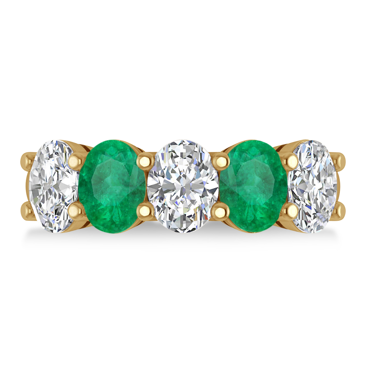 Oval Diamond & Emerald Five Stone Ring 14k Yellow Gold (4.70ct)
