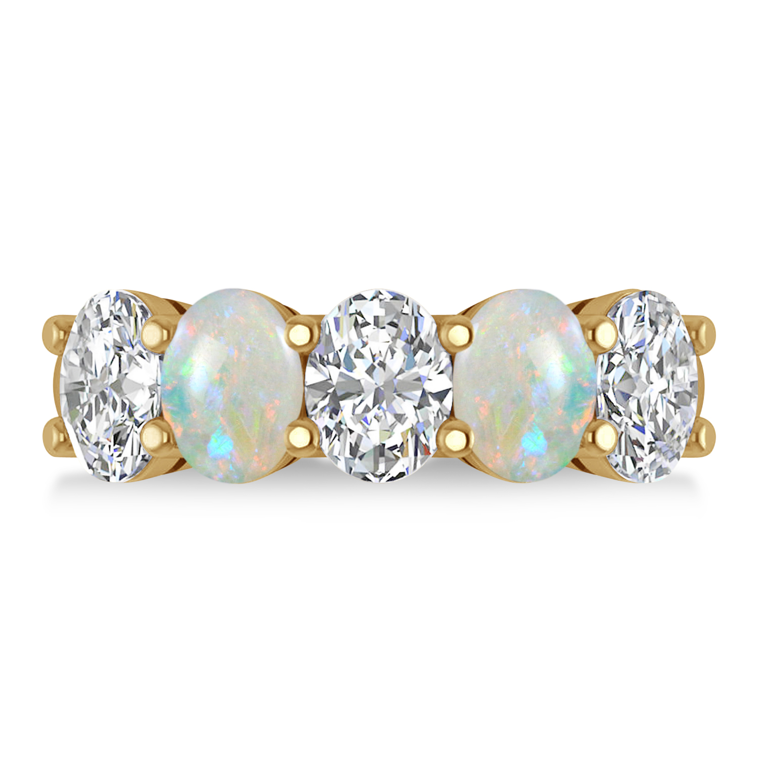 Oval Diamond & Opal Five Stone Ring 14k Yellow Gold (4.00ct)