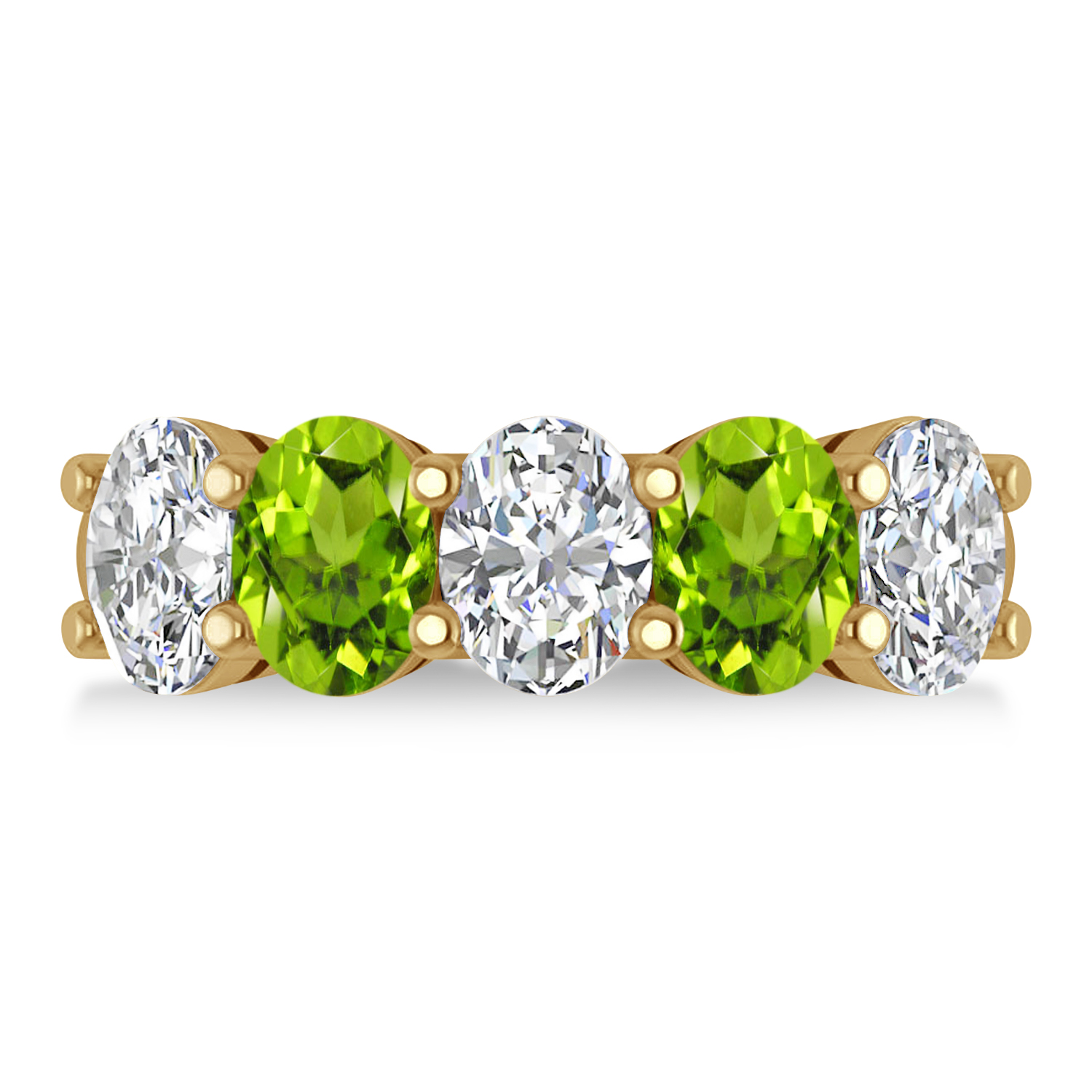 Oval Diamond & Peridot Five Stone Ring 14k Yellow Gold (4.90ct)