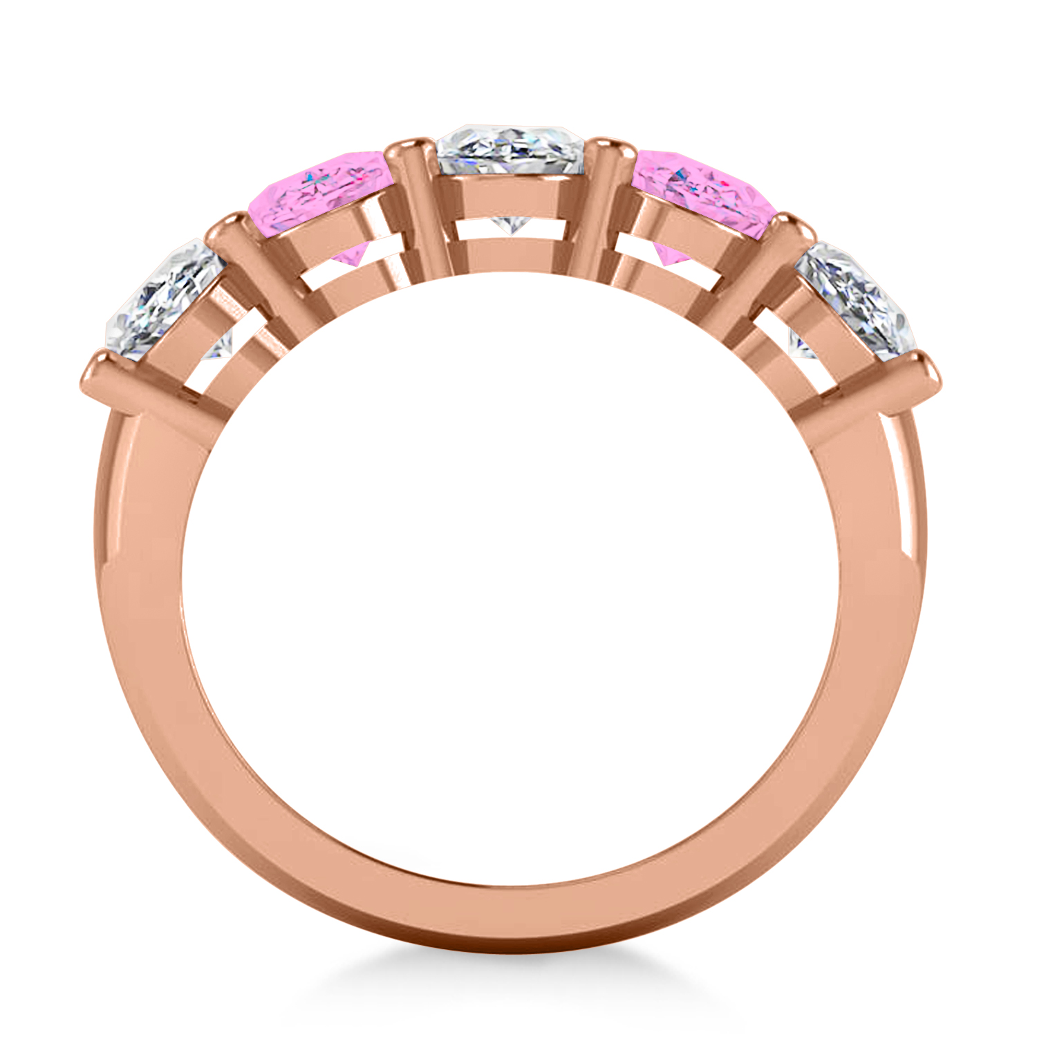 Oval Diamond & Pink Sapphire Five Stone Ring 14k Rose Gold (5.00ct)