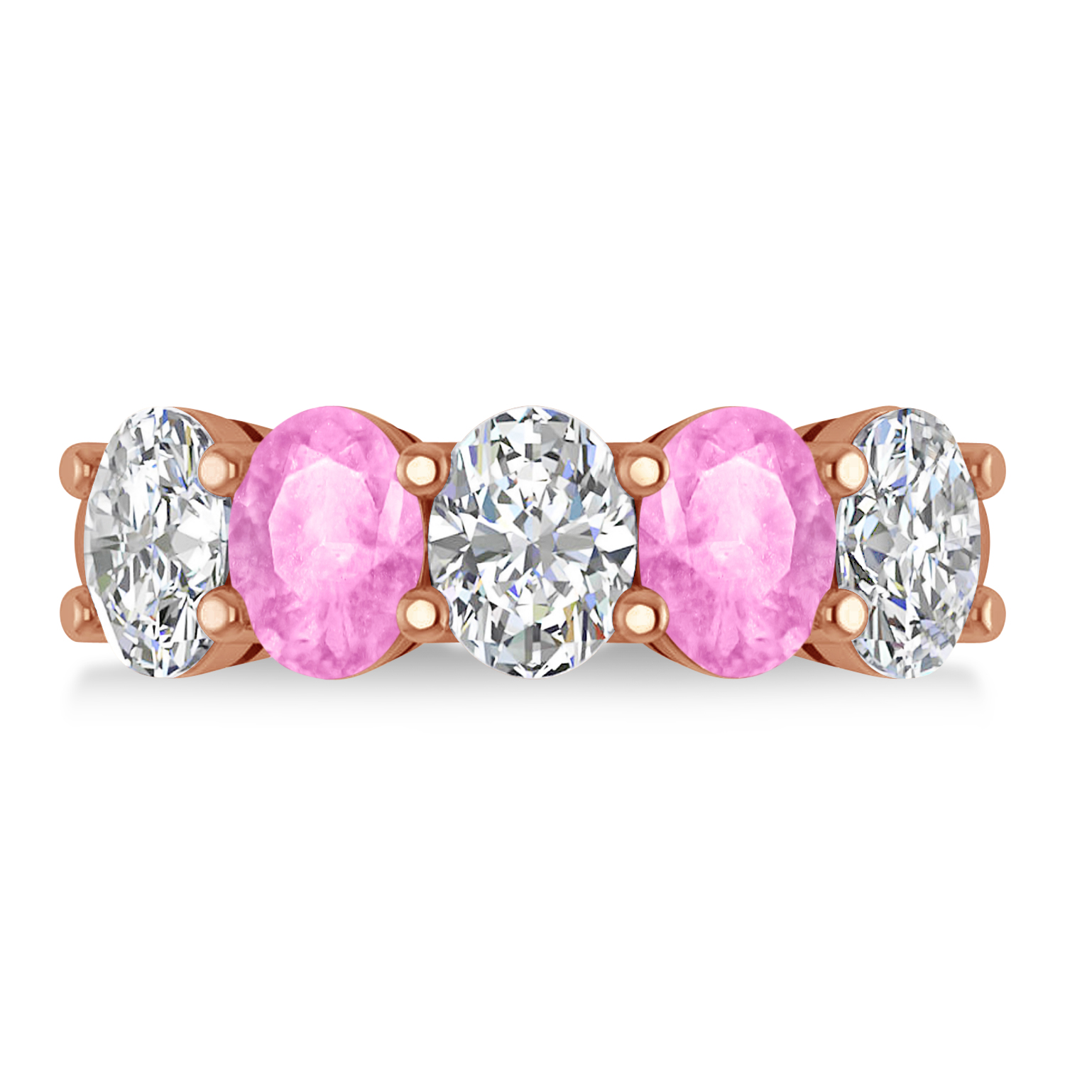 Oval Diamond & Pink Sapphire Five Stone Ring 14k Rose Gold (5.00ct)