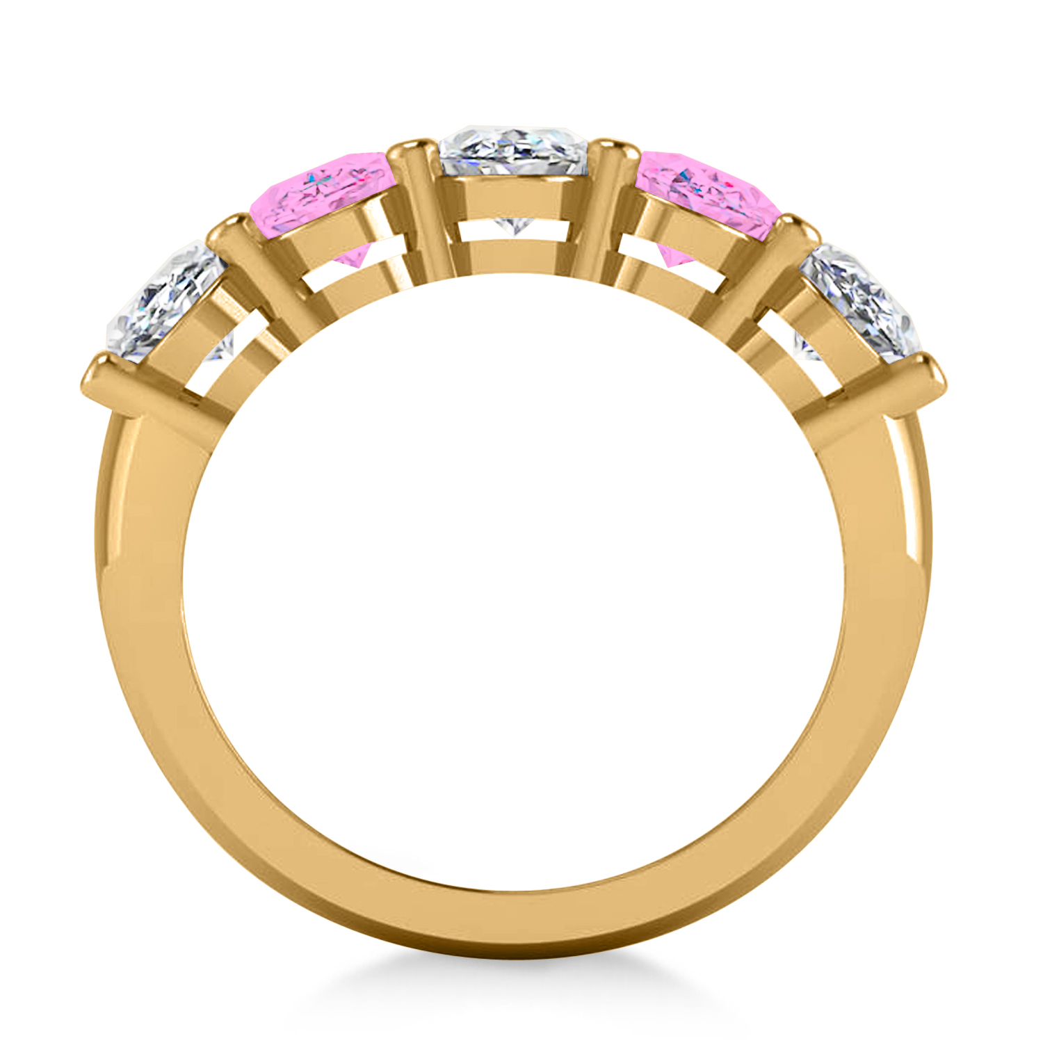 Oval Diamond & Pink Sapphire Five Stone Ring 14k Yellow Gold (5.00ct)
