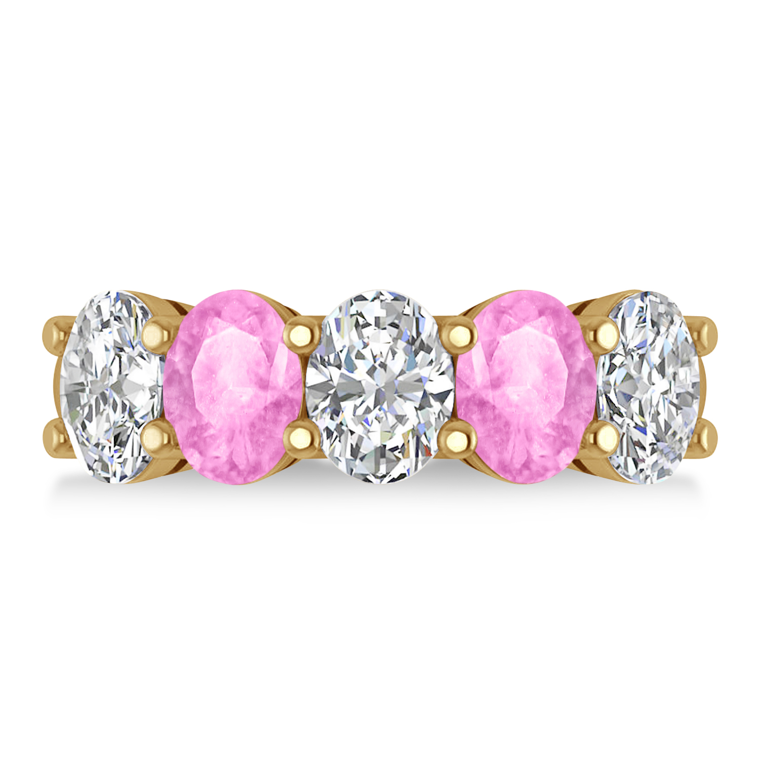 Oval Diamond & Pink Sapphire Five Stone Ring 14k Yellow Gold (5.00ct)