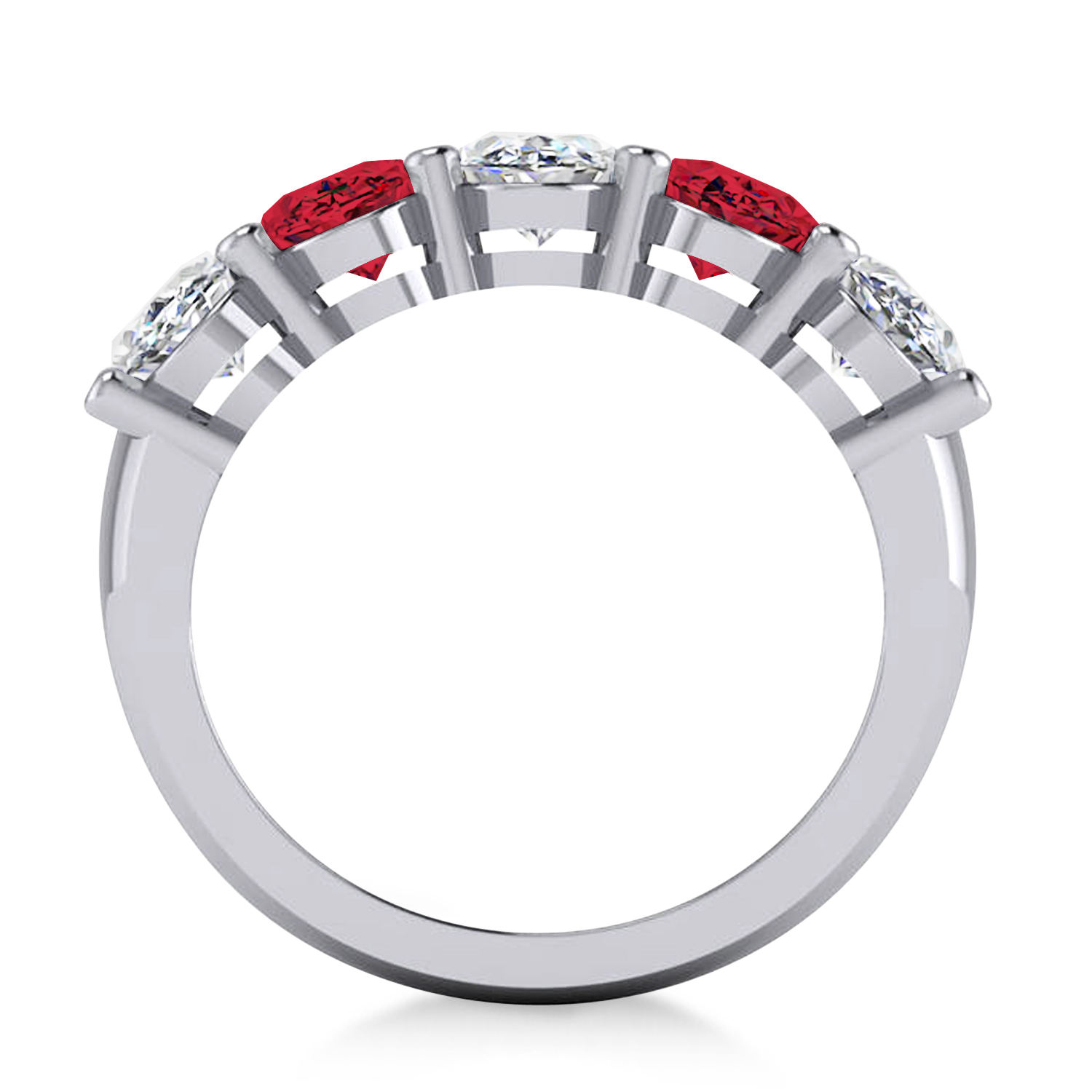 Oval Diamond & Ruby Five Stone Ring 14k White Gold (5.00ct)