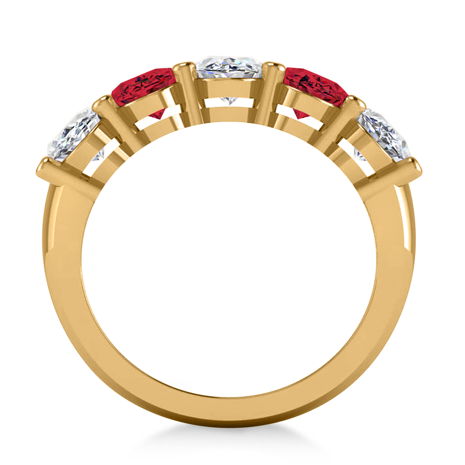 Oval Diamond & Ruby Five Stone Ring 14k Yellow Gold (5.00ct)