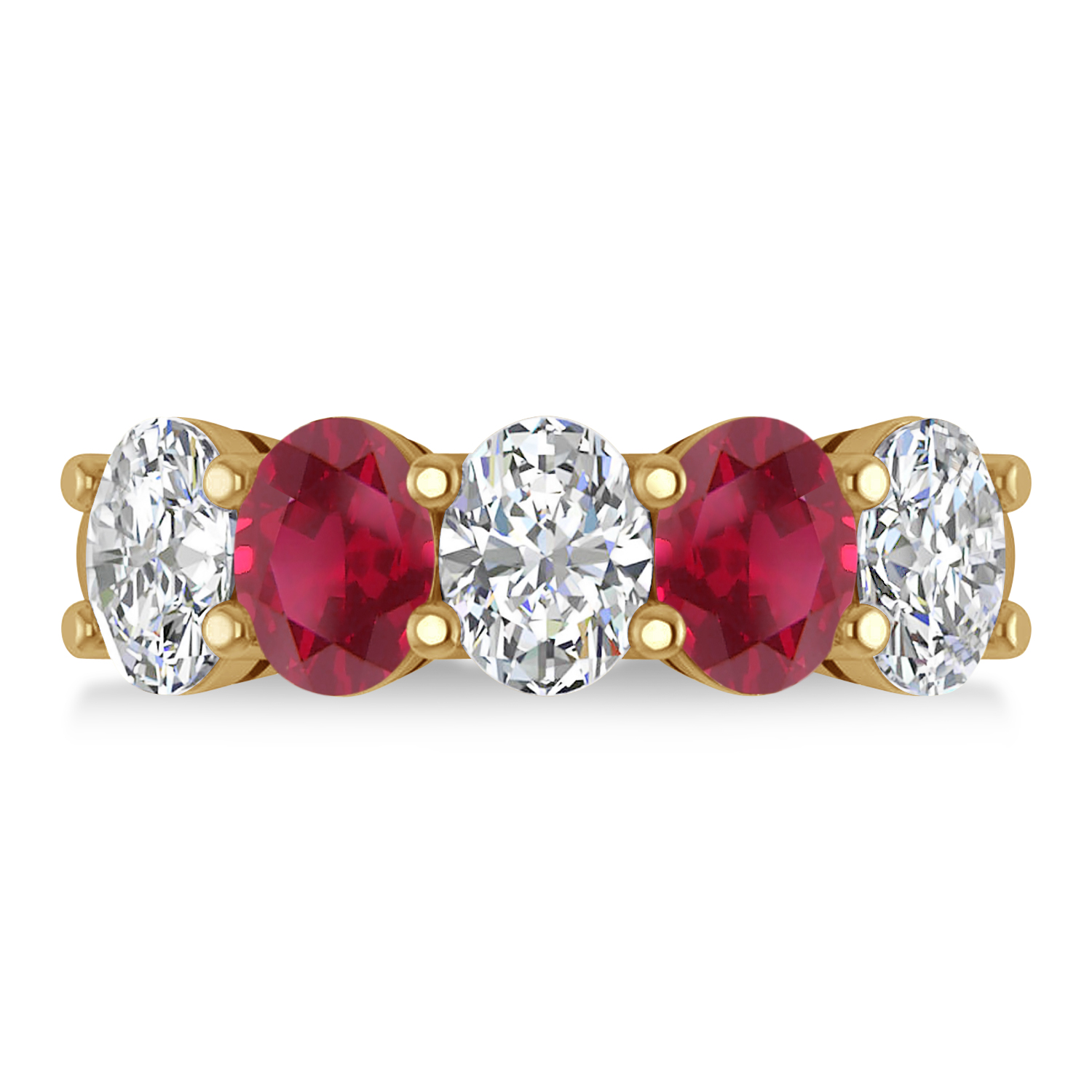 Oval Diamond & Ruby Five Stone Ring 14k Yellow Gold (5.00ct)