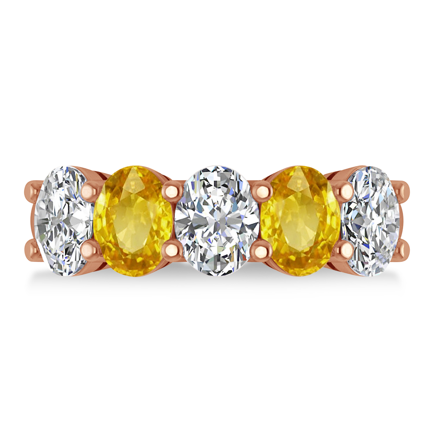 Oval Diamond & Yellow Sapphire Five Stone Ring 14k Rose Gold (5.00ct)