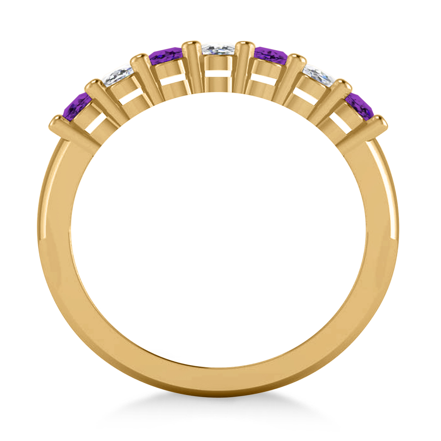 Oval Diamond & Amethyst Seven Stone Ring 14k Yellow Gold (1.40ct)