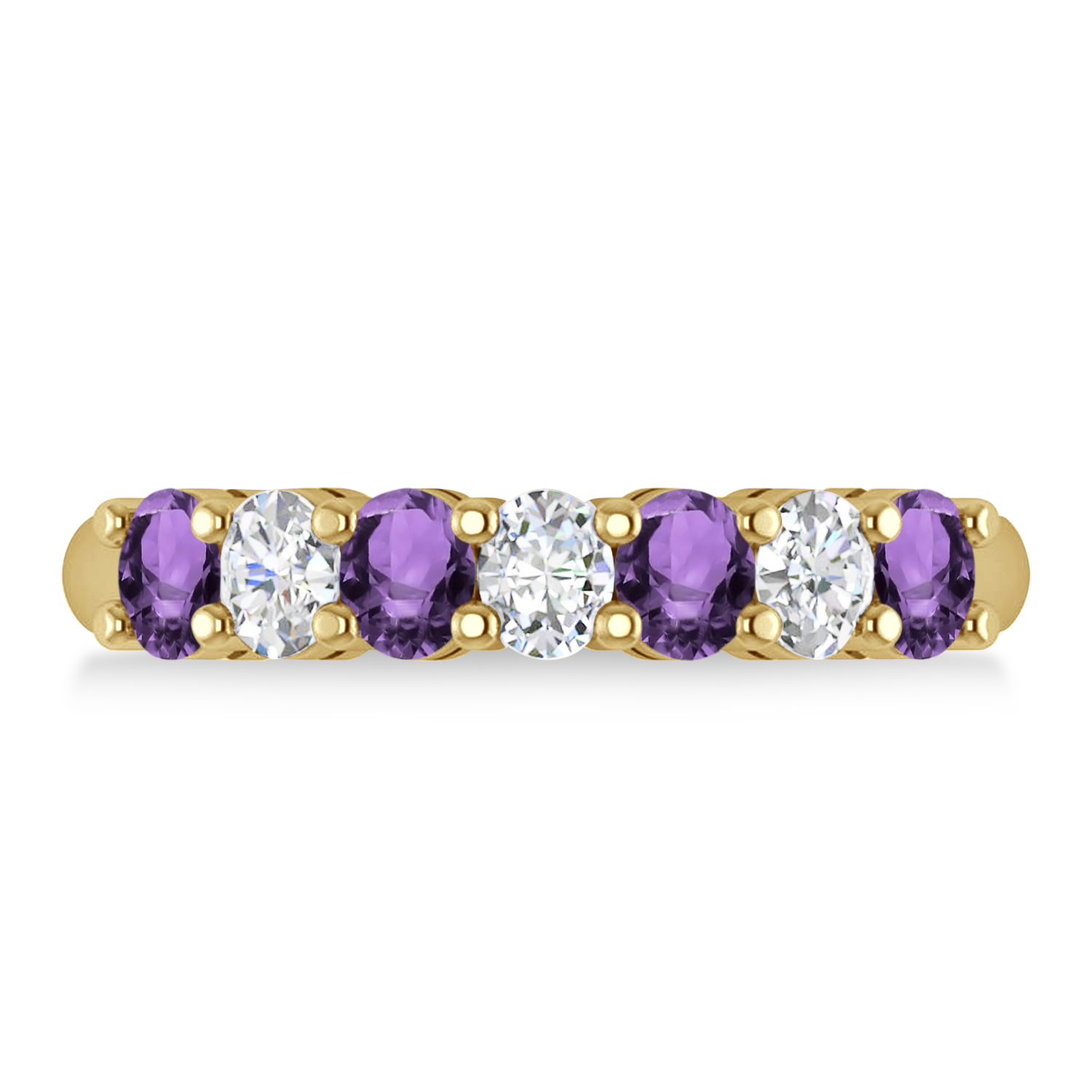 Oval Diamond & Amethyst Seven Stone Ring 14k Yellow Gold (1.40ct)