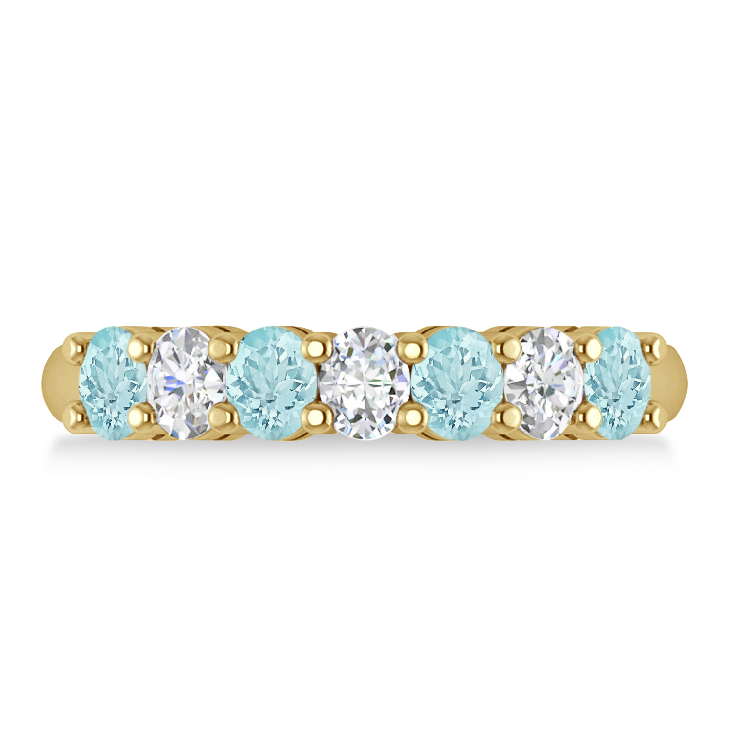 Oval Diamond & Aquamarine Seven Stone Ring 14k Yellow Gold (1.40ct)