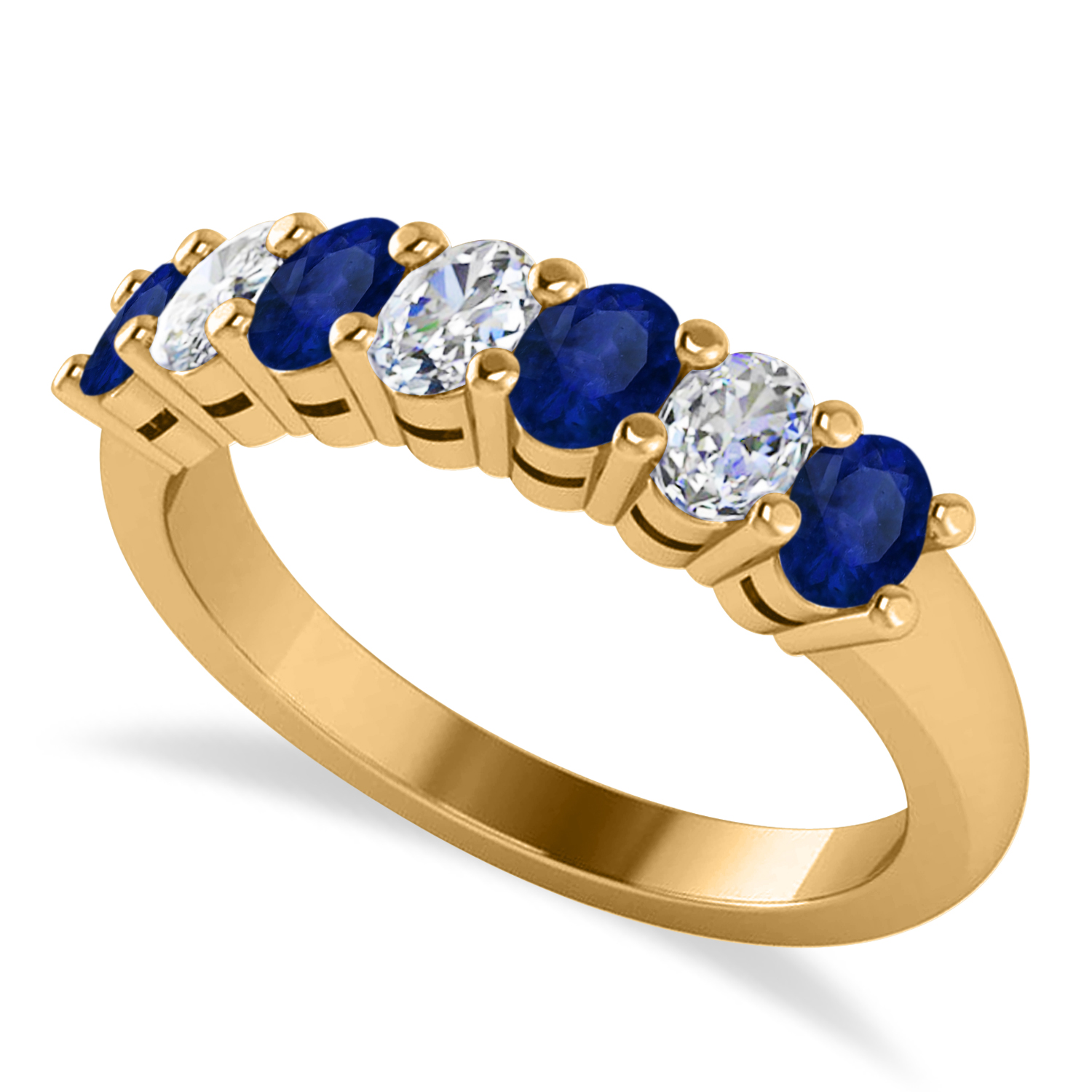 Oval Diamond & Blue Sapphire Seven Stone Ring 14k Yellow Gold (1.40ct)