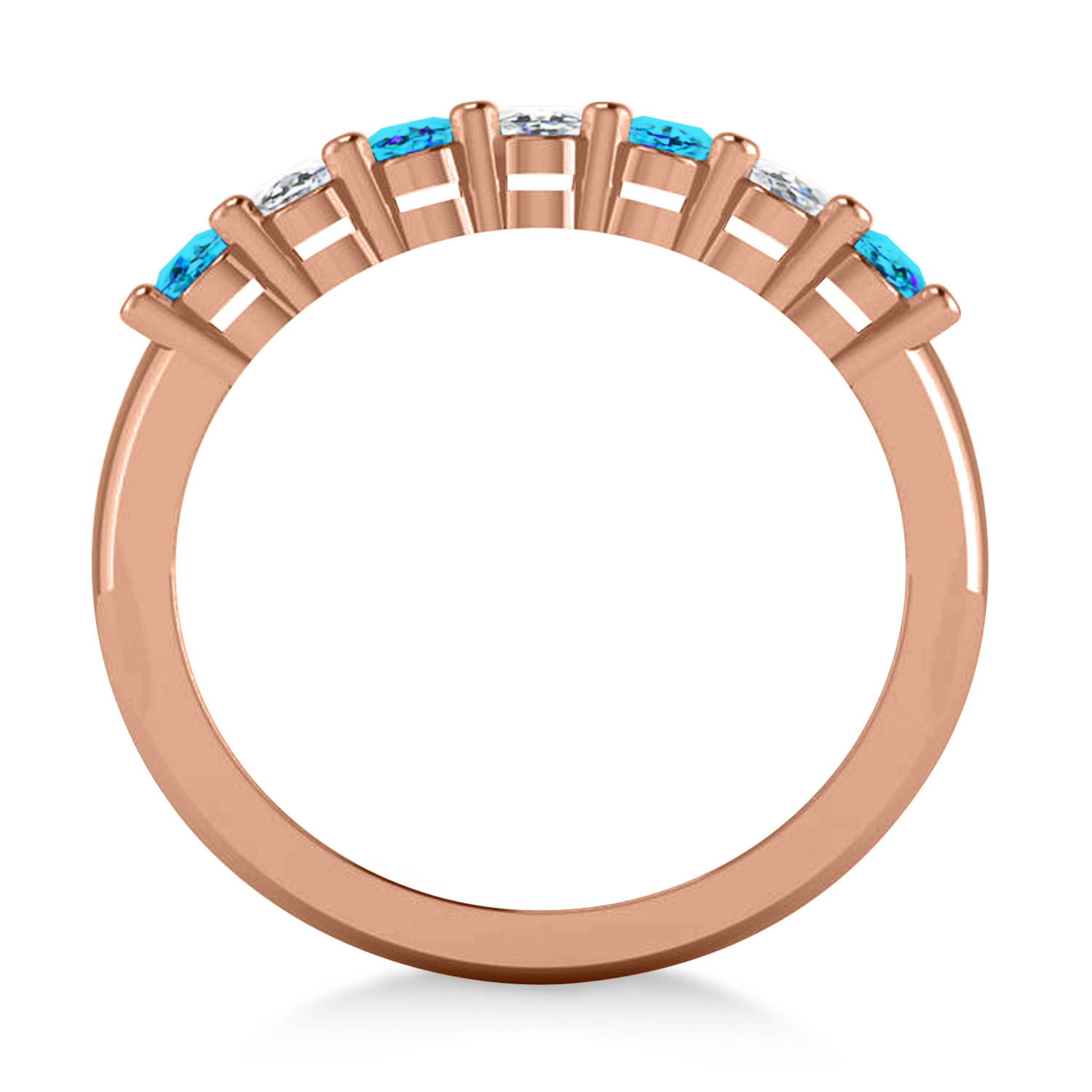 Oval Diamond & Blue Topaz Seven Stone Ring 14k Rose Gold (1.40ct)