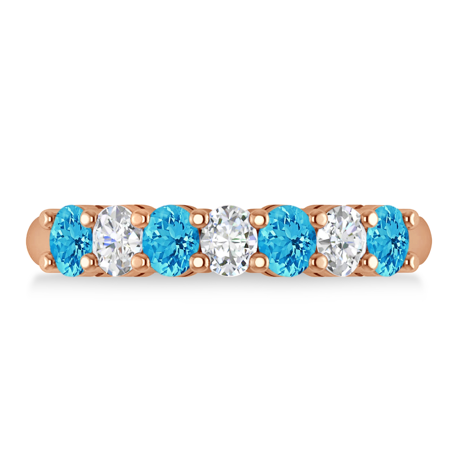 Oval Diamond & Blue Topaz Seven Stone Ring 14k Rose Gold (1.40ct)