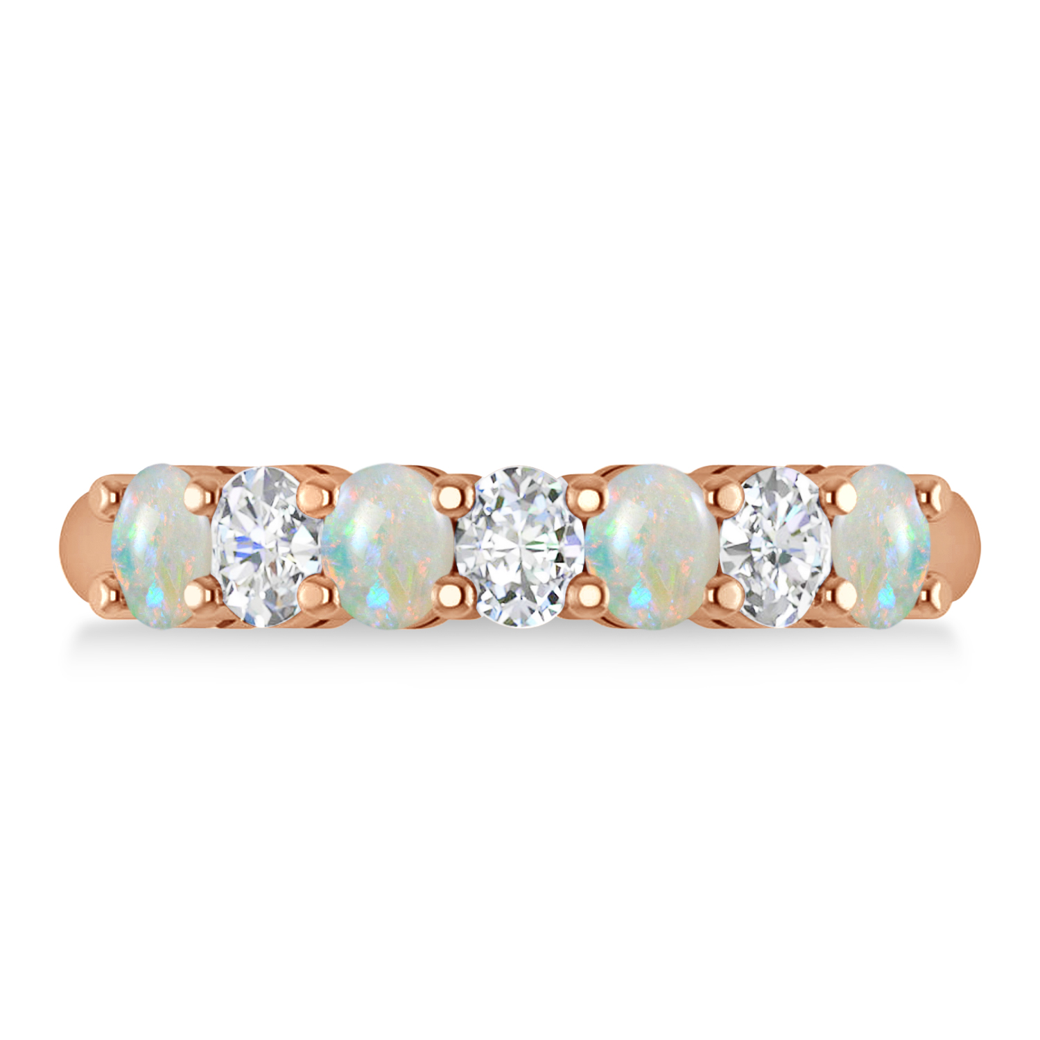 Oval Diamond & Opal Seven Stone Ring 14k Rose Gold (1.40ct)