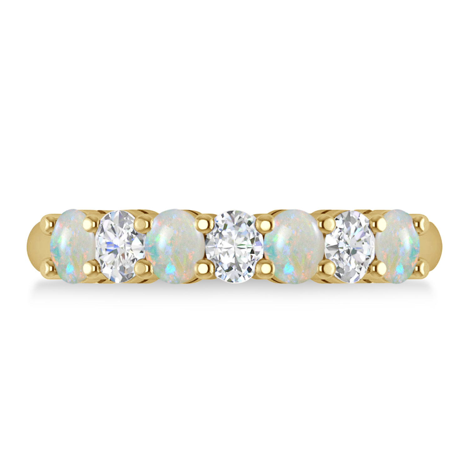 Oval Diamond & Opal Seven Stone Ring 14k Yellow Gold (1.40ct)
