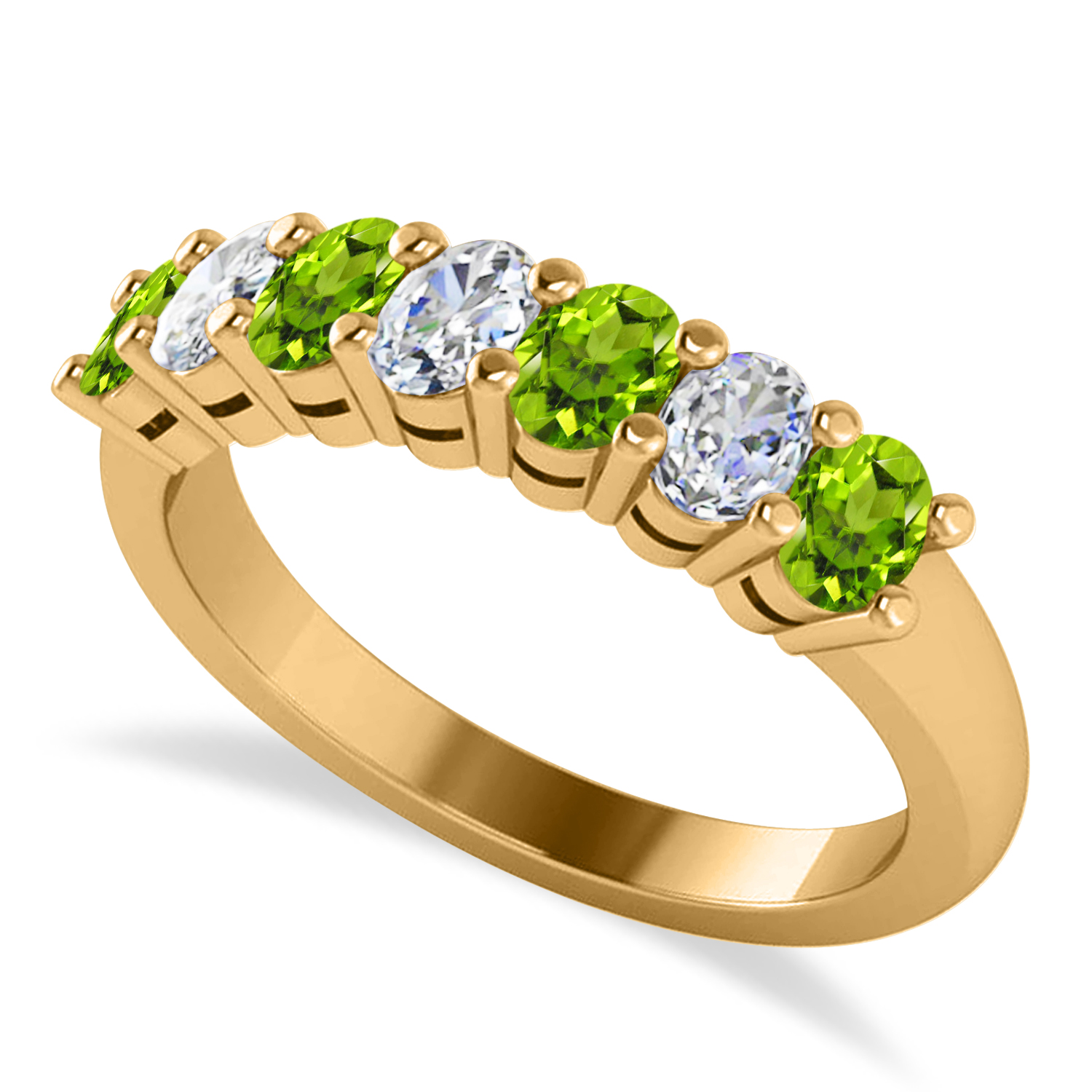 Oval Diamond & Peridot Seven Stone Ring 14k Yellow Gold (1.40ct)