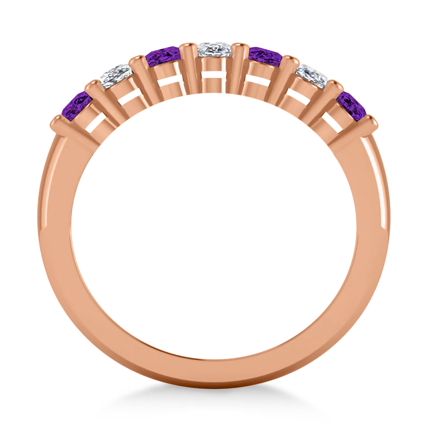Oval Diamond & Amethyst Seven Stone Ring 14k Rose Gold (1.67ct)