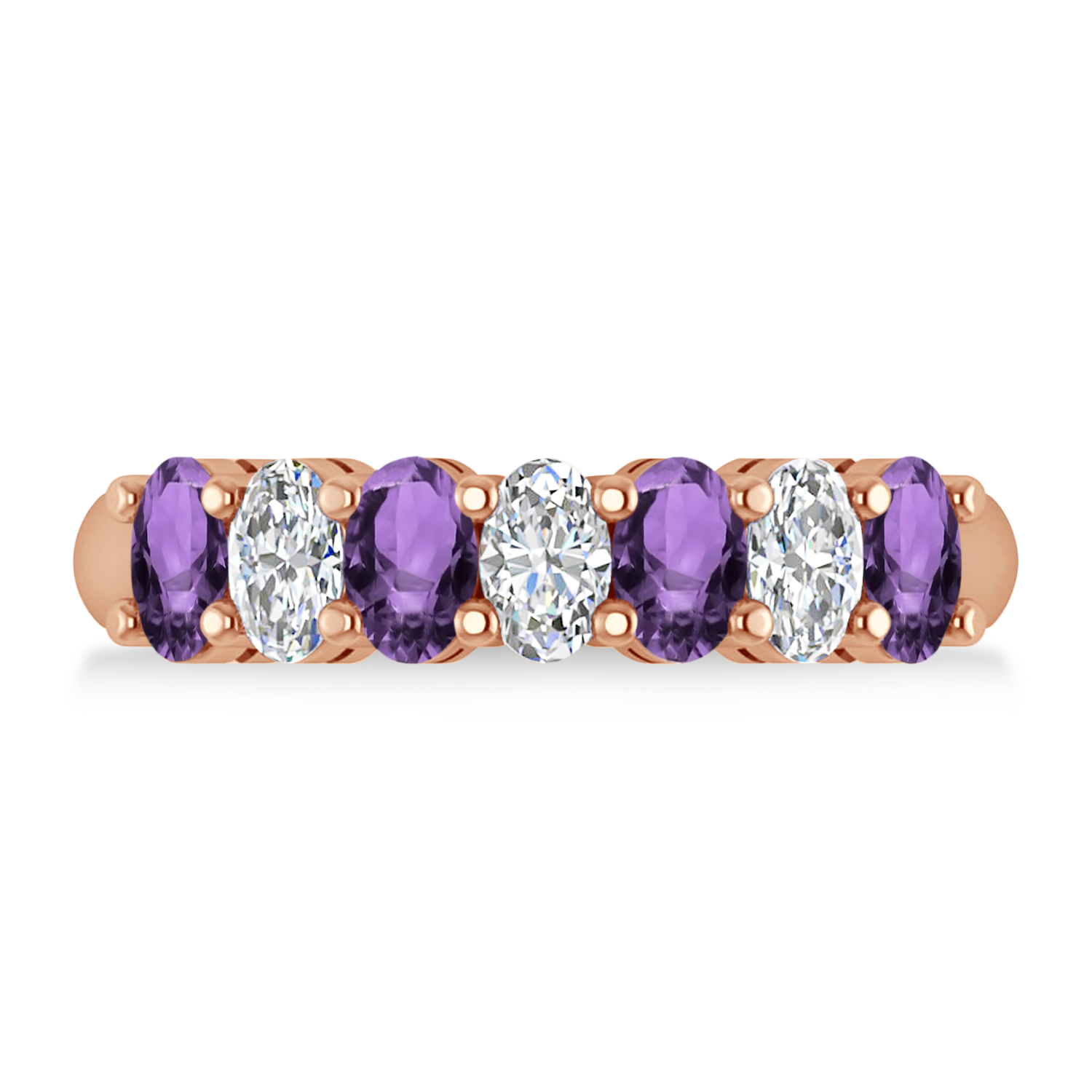 Oval Diamond & Amethyst Seven Stone Ring 14k Rose Gold (1.67ct)