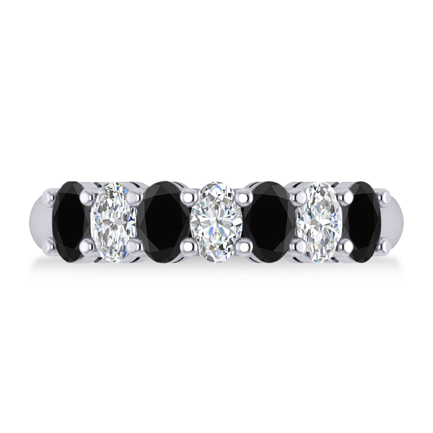 Oval Black & White Diamond Seven Stone Ring 14k White Gold (1.75ct)