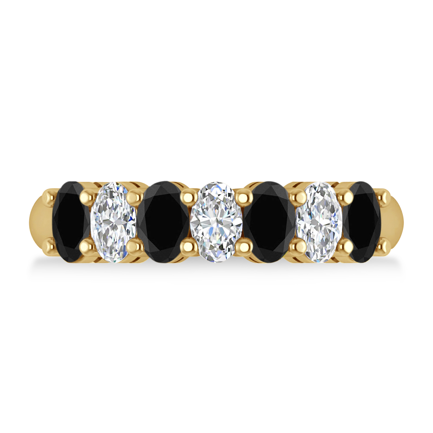 Oval Black & White Diamond Seven Stone Ring 14k Yellow Gold (1.75ct)