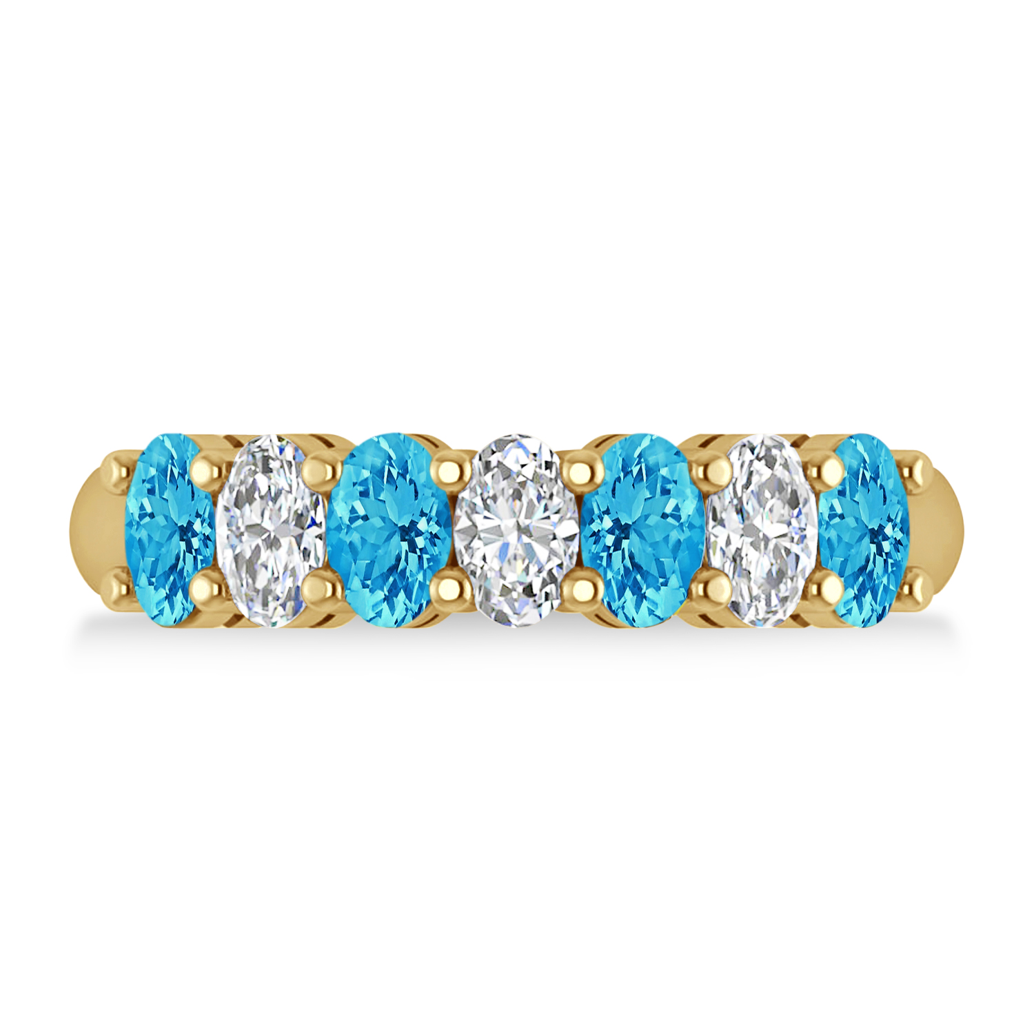 Oval Diamond & Blue Topaz Seven Stone Ring 14k Yellow Gold (1.87ct)