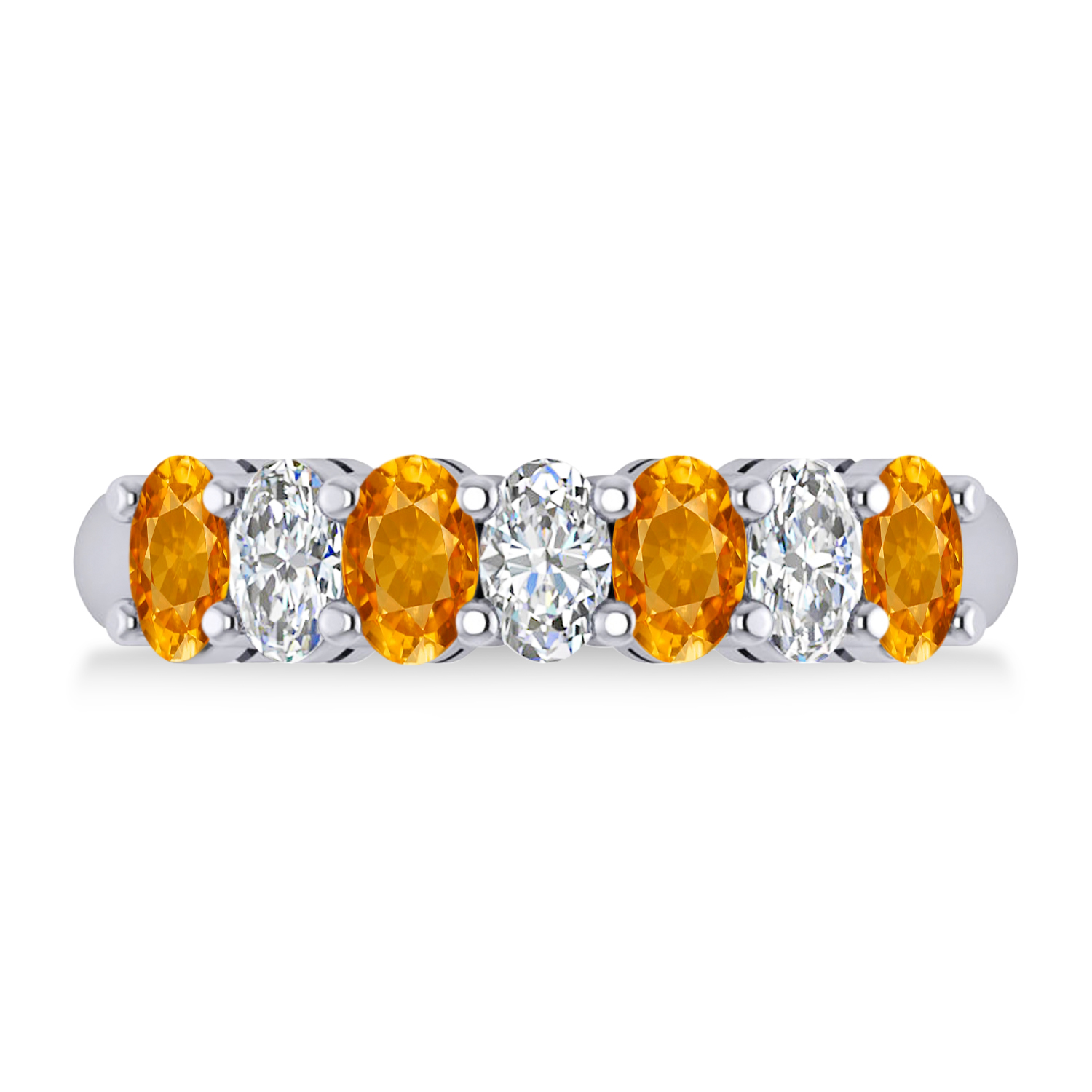Oval Diamond & Citrine Seven Stone Ring 14k White Gold (1.67ct)
