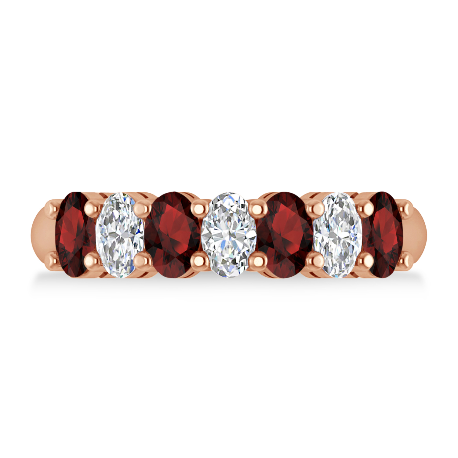 Oval Diamond & Garnet Seven Stone Ring 14k Rose Gold (1.75ct)