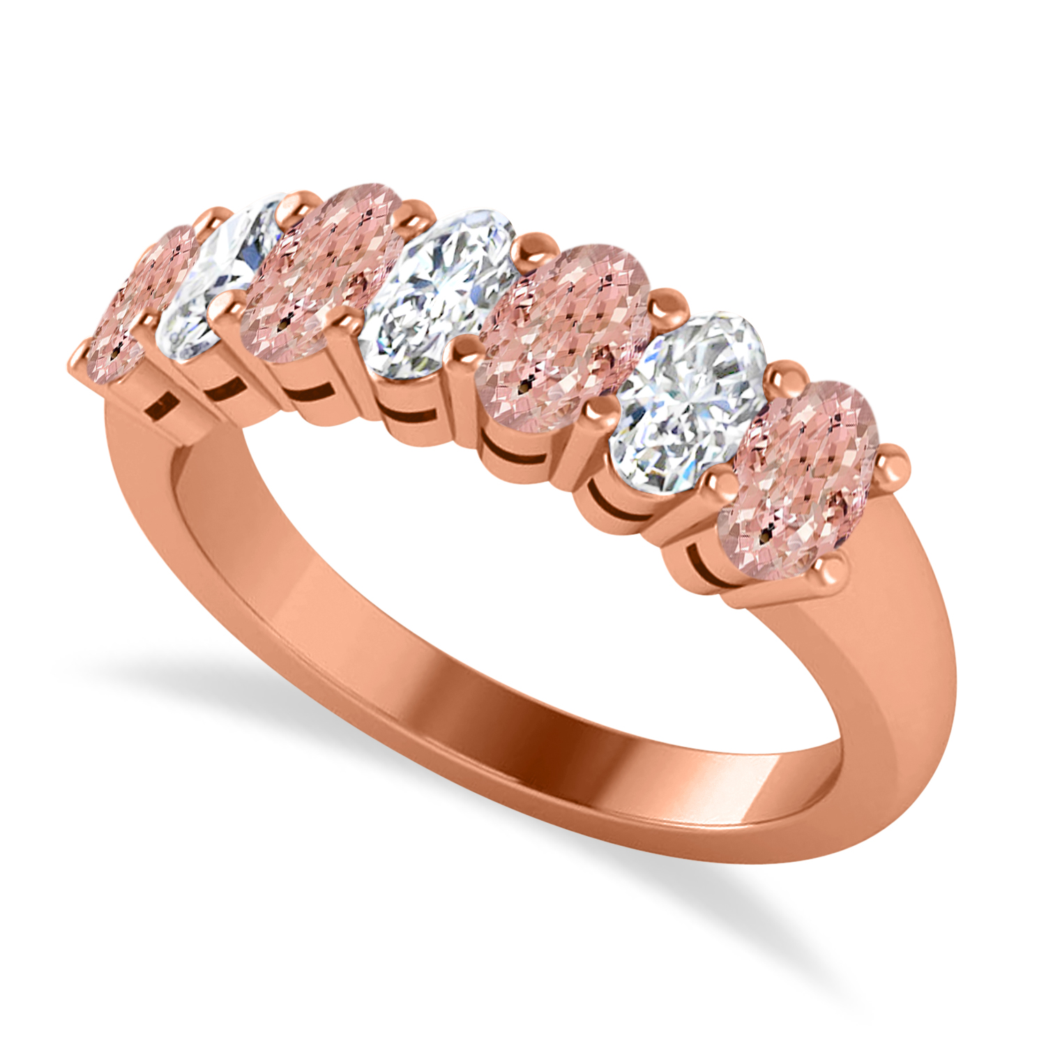 Oval Diamond & Morganite Seven Stone Ring 14k Rose Gold (1.75ct)