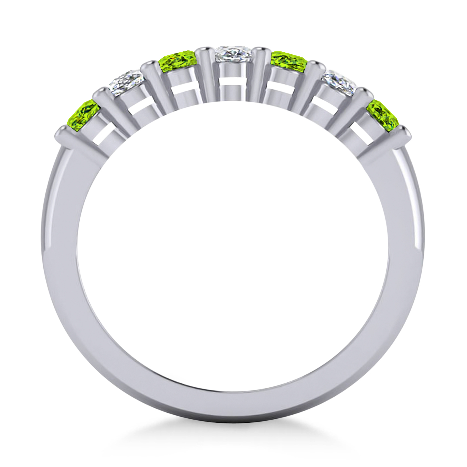 Oval Diamond & Peridot Seven Stone Ring 14k White Gold (1.87ct)