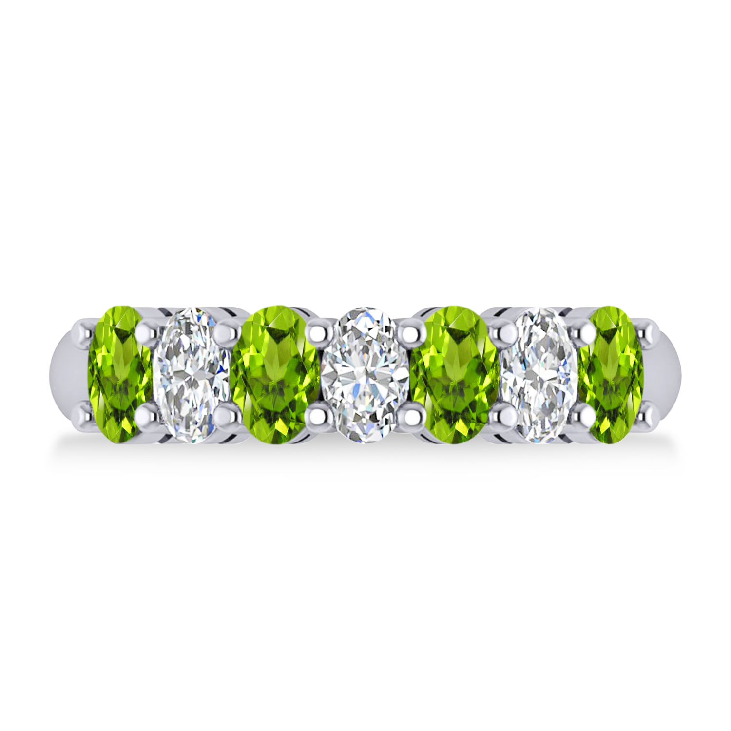 Oval Diamond & Peridot Seven Stone Ring 14k White Gold (1.87ct)