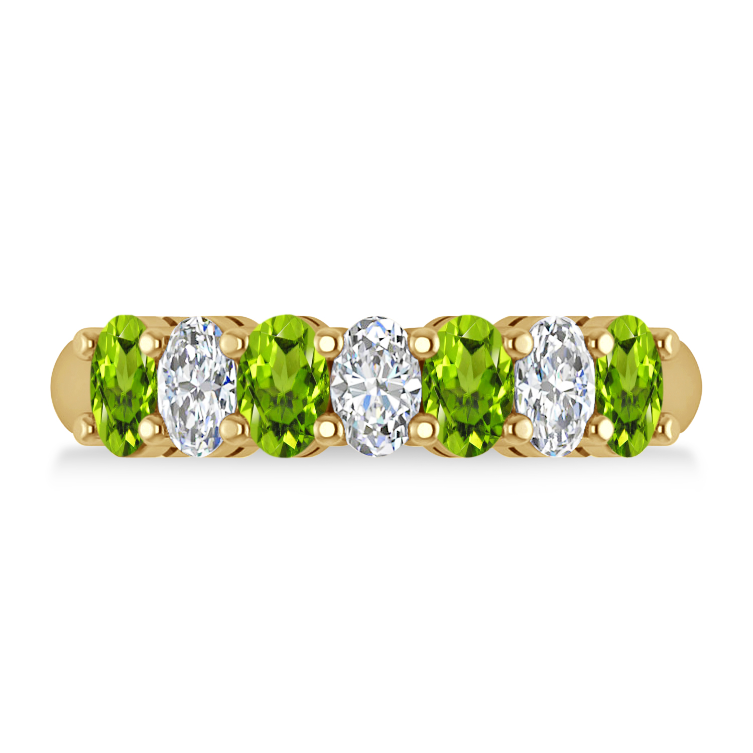 Oval Diamond & Peridot Seven Stone Ring 14k Yellow Gold (1.87ct)