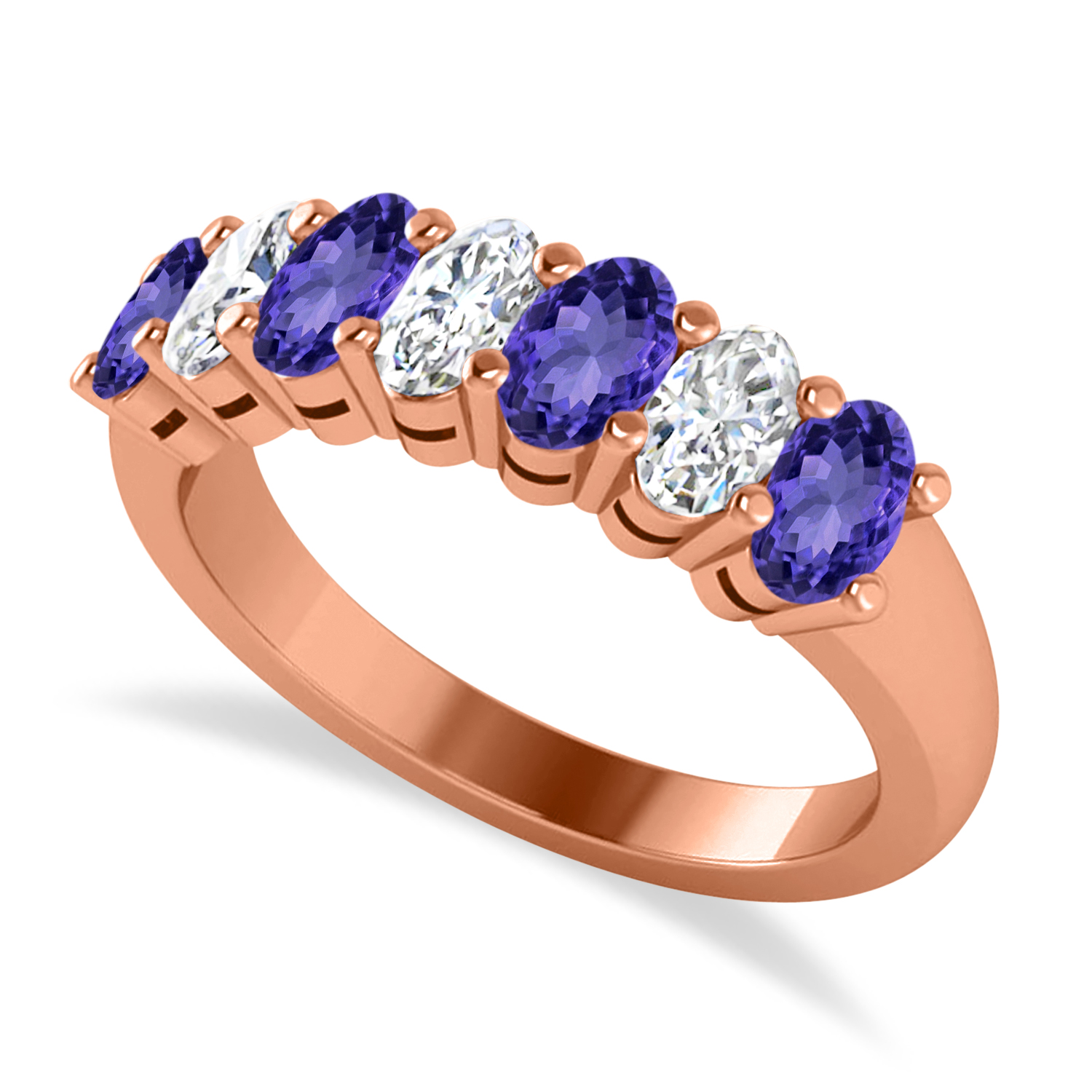 Oval Diamond & Tanzanite Seven Stone Ring 14k Rose Gold (2.15ct)