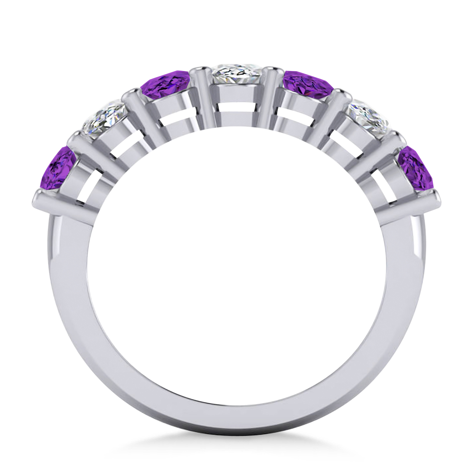 Oval Diamond & Amethyst Seven Stone Ring 14k White Gold (3.30ct)
