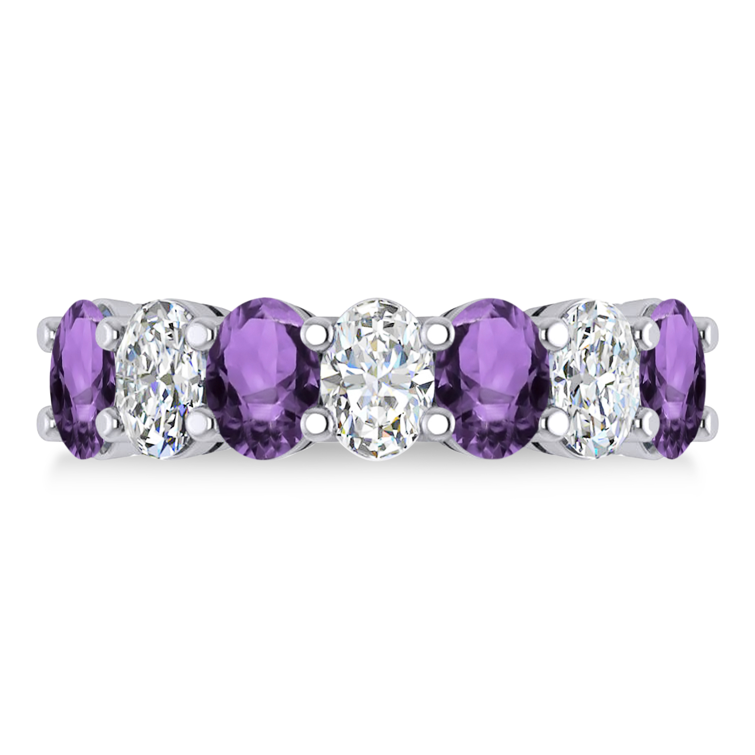 Oval Diamond & Amethyst Seven Stone Ring 14k White Gold (3.30ct)