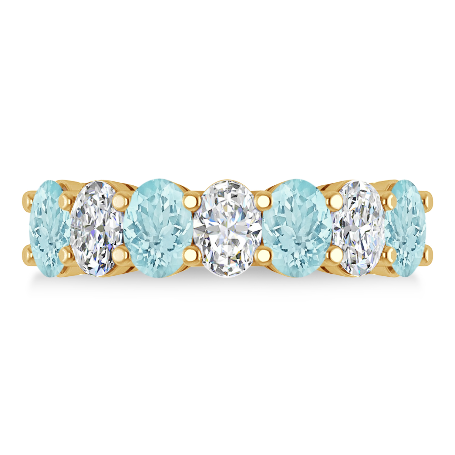 Oval Diamond & Aquamarine Seven Stone Ring 14k Yellow Gold (2.70ct)