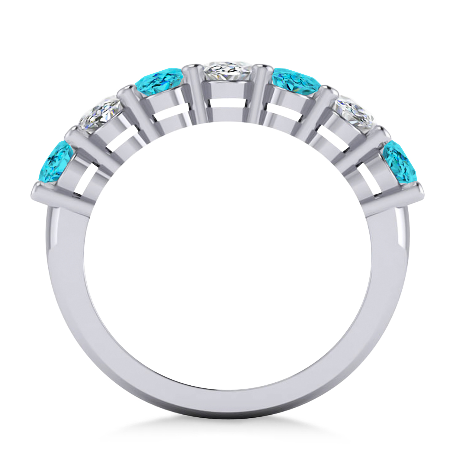 Oval Blue & White Diamond Seven Stone Ring 14k White Gold (3.50ct)