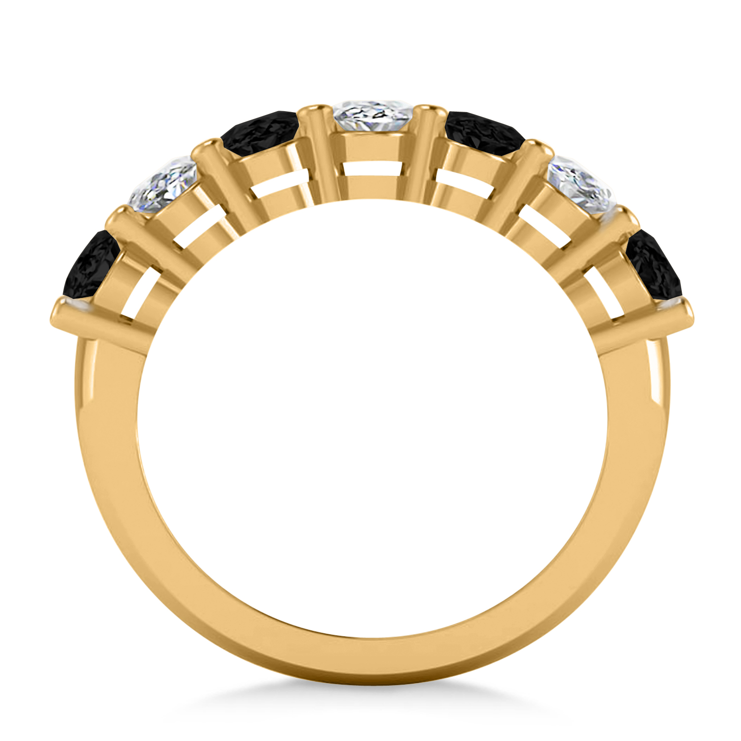 Oval Black & White Diamond Seven Stone Ring 14k Yellow Gold (3.50ct)