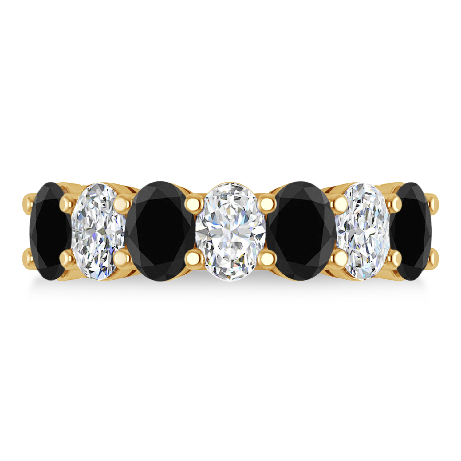Oval Black & White Diamond Seven Stone Ring 14k Yellow Gold (3.50ct)