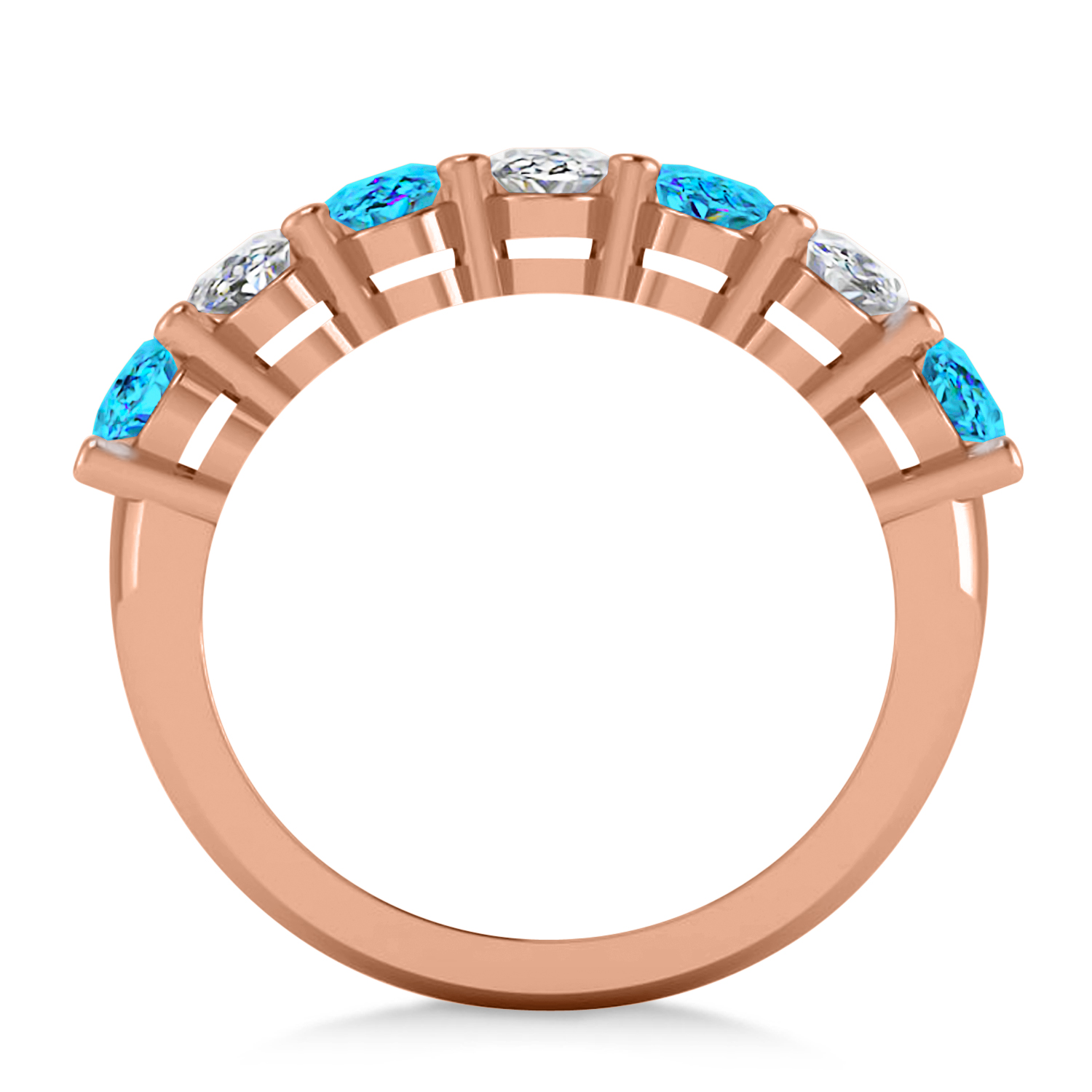 Oval Diamond & Blue Topaz Seven Stone Ring 14k Rose Gold (3.78ct)