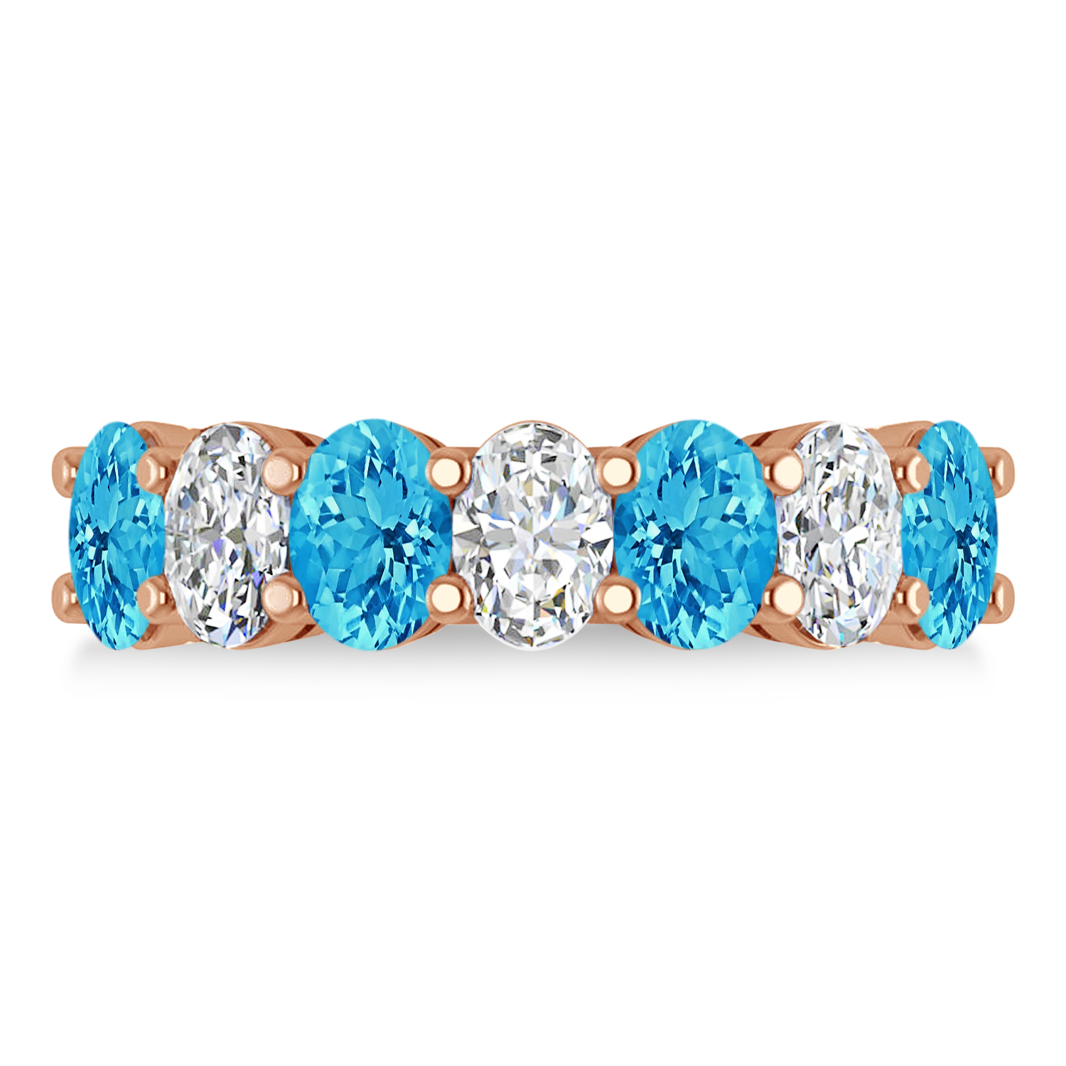 Oval Diamond & Blue Topaz Seven Stone Ring 14k Rose Gold (3.78ct)