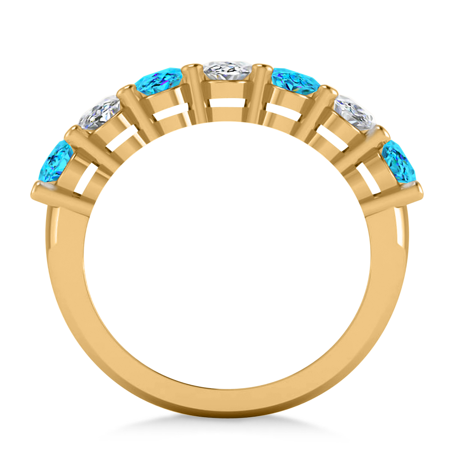 Oval Diamond & Blue Topaz Seven Stone Ring 14k Yellow Gold (3.78ct)