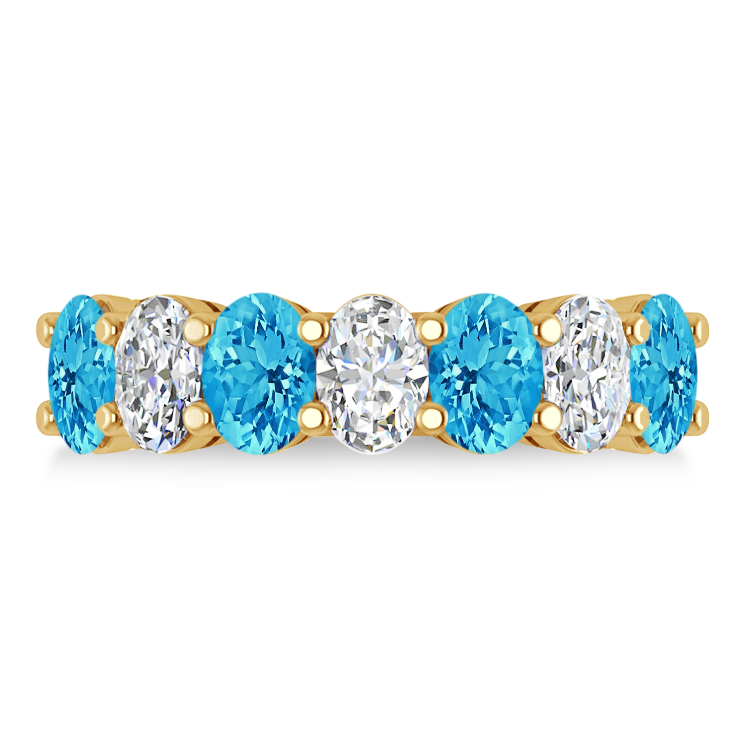 Oval Diamond & Blue Topaz Seven Stone Ring 14k Yellow Gold (3.78ct)