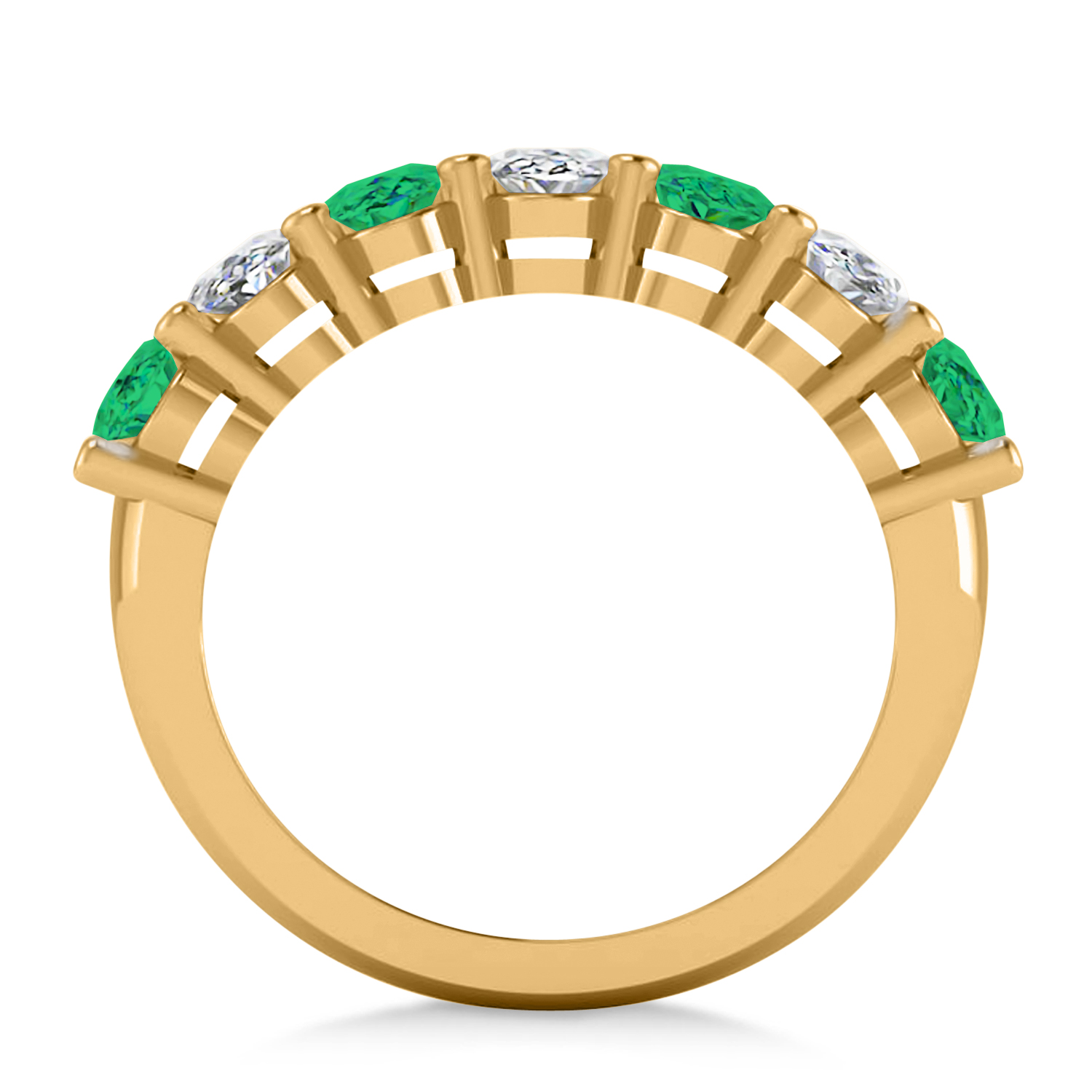 Oval Diamond & Emerald Seven Stone Ring 14k Yellow Gold (3.58ct)