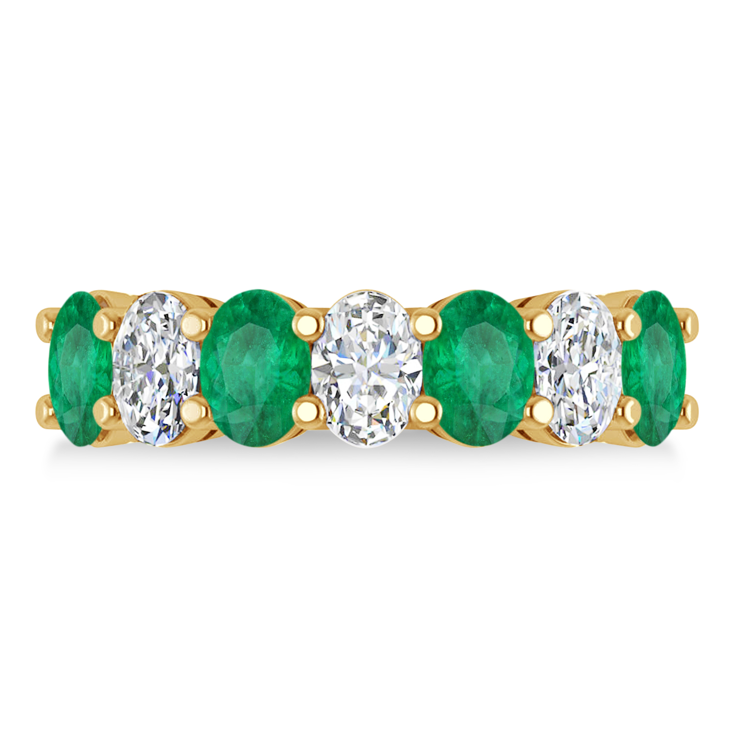 Oval Diamond & Emerald Seven Stone Ring 14k Yellow Gold (3.58ct)